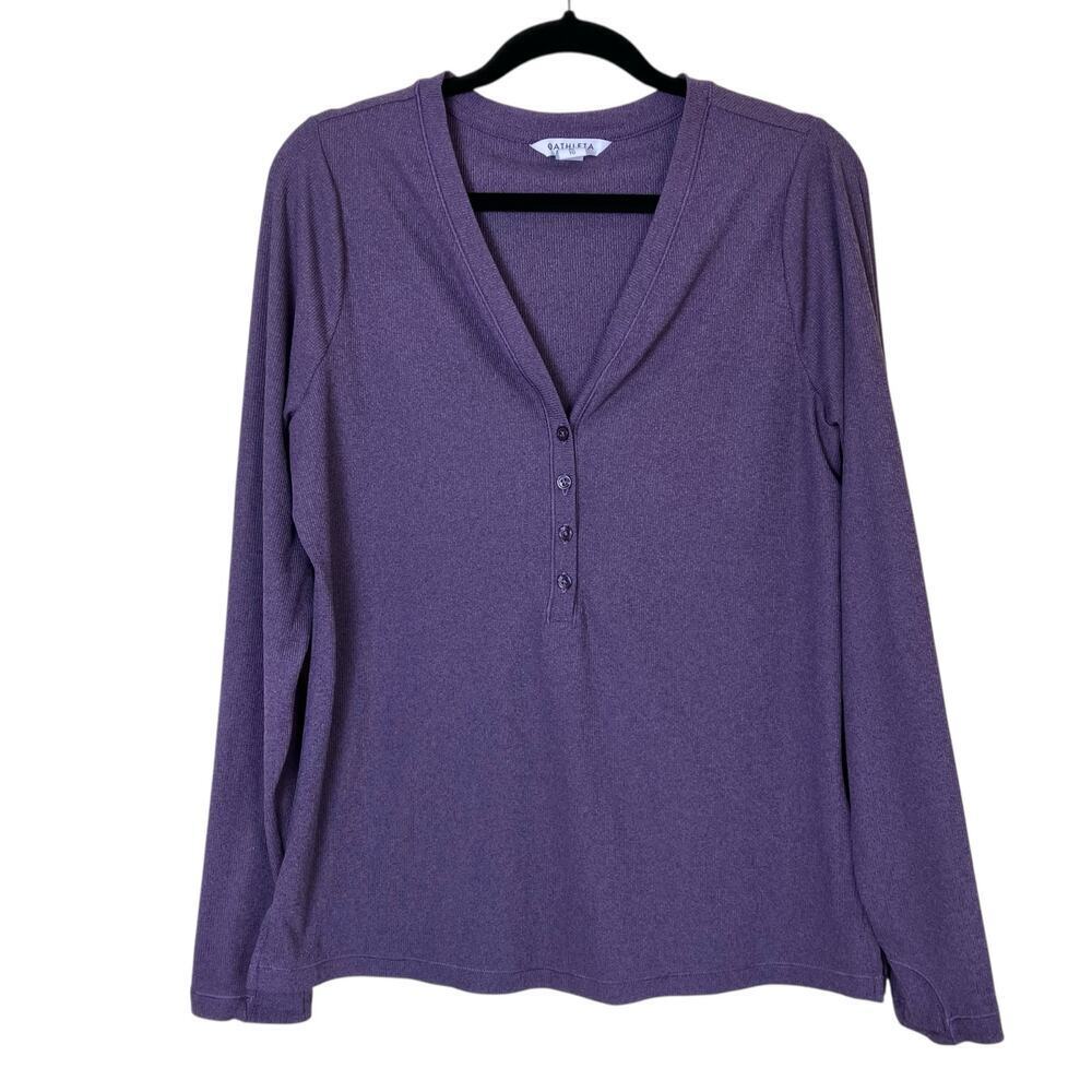 Athleta Sz XL Uptempo Ribbed Henley Top in Regal Plum Purple Stretchy Fitted - Picture 2 of 16